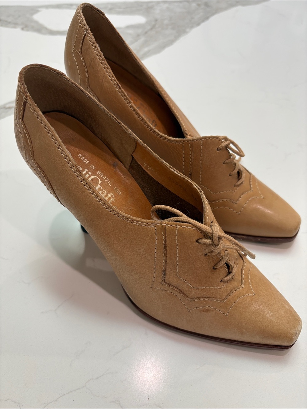 Quali Craft Classic Tan Leather Lace-Up Women’s Heels